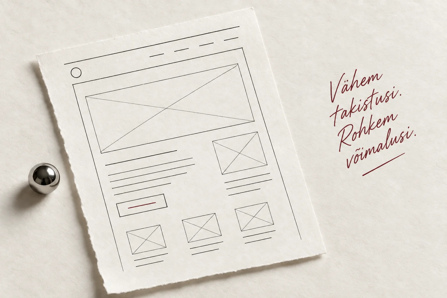 A hand-drawn website wireframe beside the words Less friction, more opportunities