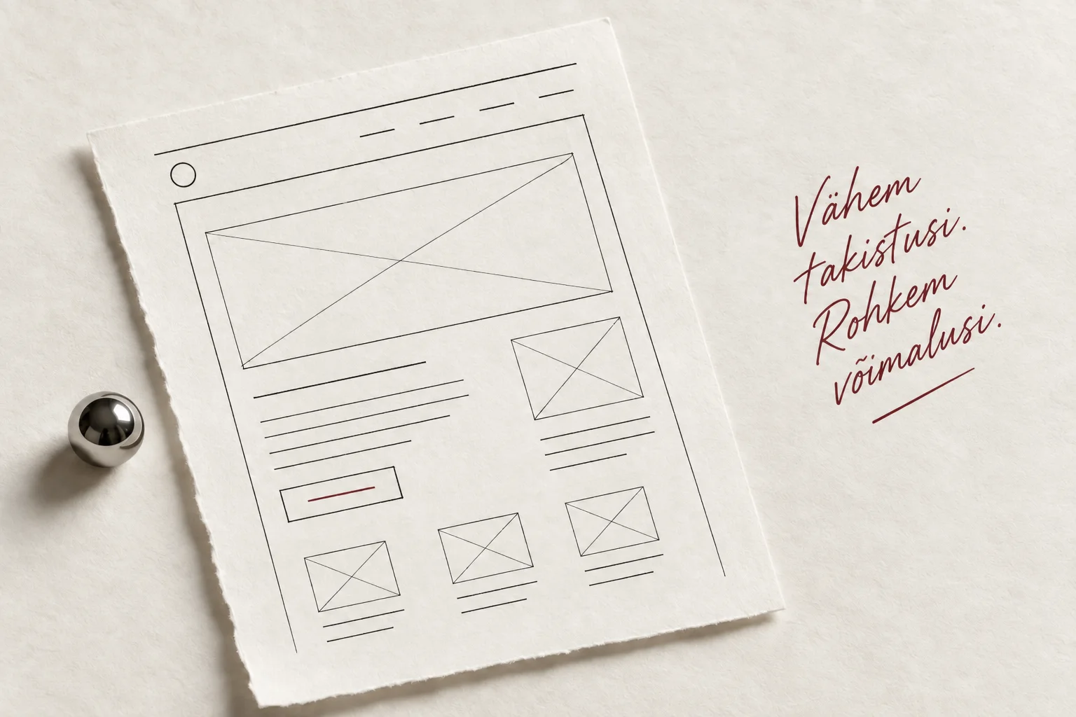 A hand-drawn website wireframe beside the words Less friction, more opportunities