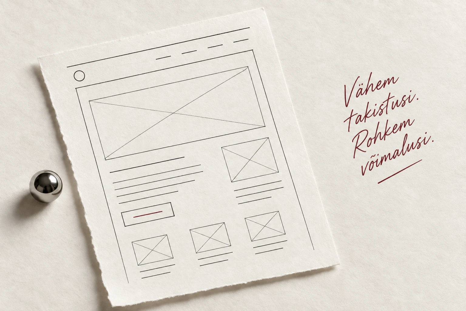 A hand-drawn website wireframe beside the words Less friction, more opportunities